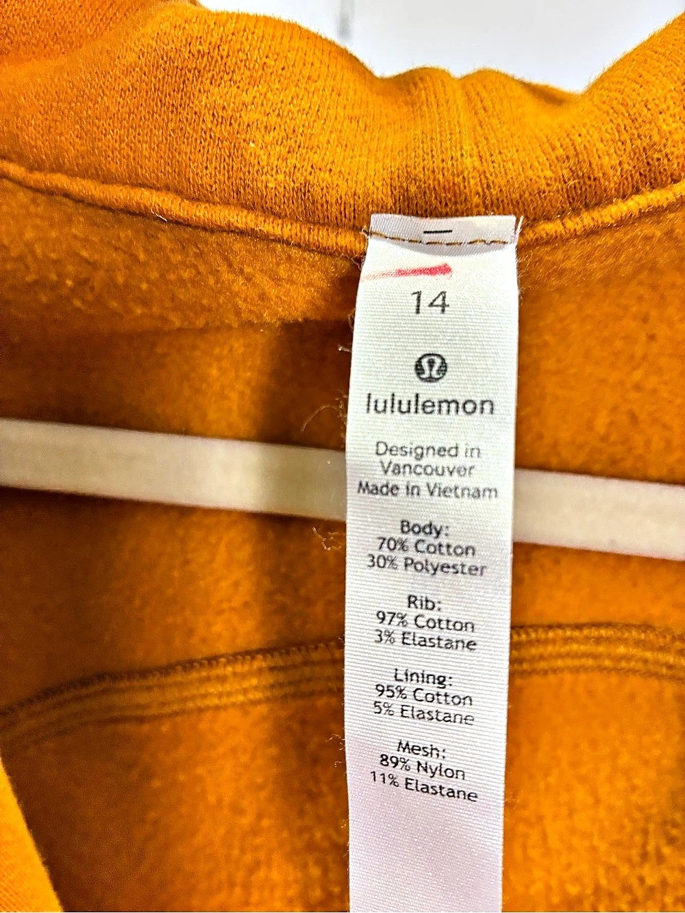lululemon Orange Full-Zip Hoodie Size 14 - Picture 3 of 6